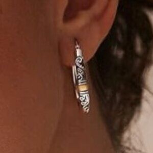 LeCalla 925 Sterling Silver with Gold Bali-Style Hoop Earrings - NWOT